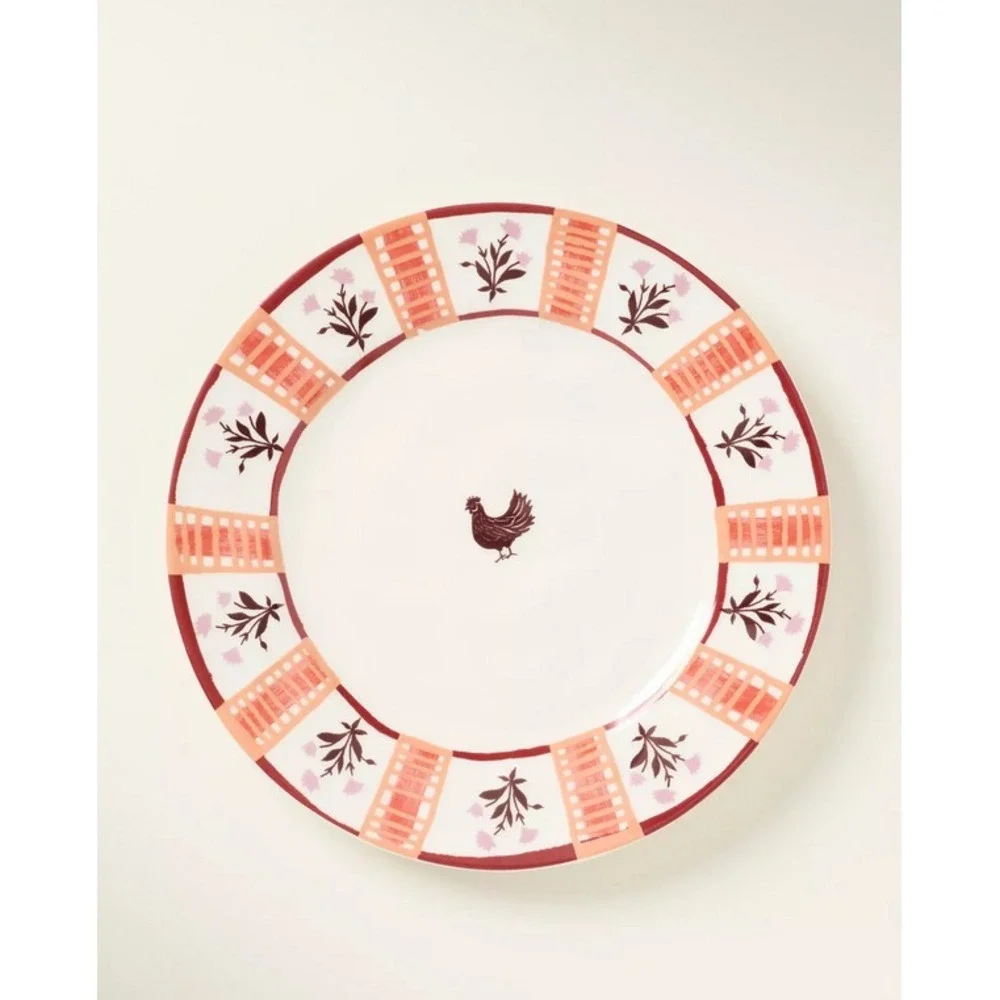 Anthropologie Millie Plate Set Salad Dessert Lunch Farmhouse Rabbit Bull Chicken